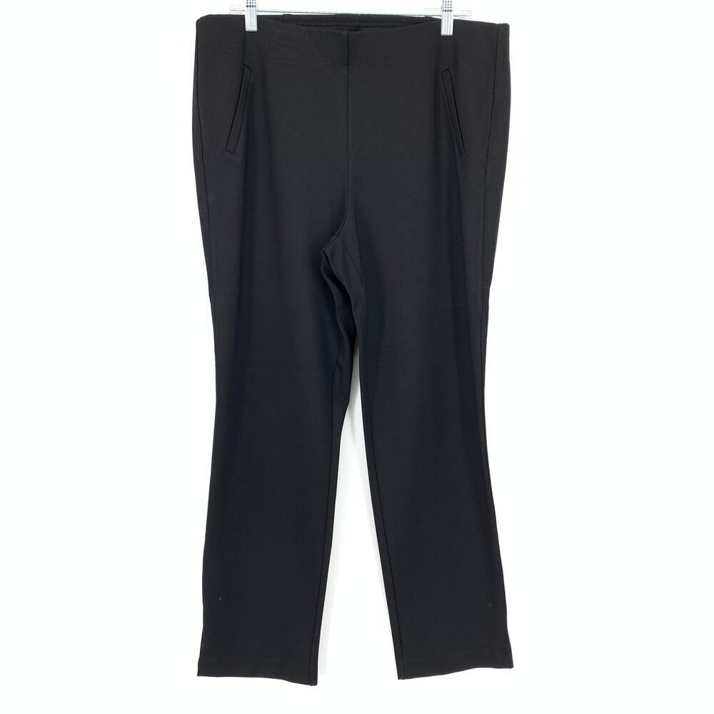 Chicos Pull On Ponte Slim Straight Pant Womens Sz 2.5 US 14 Black Elastic Waist
